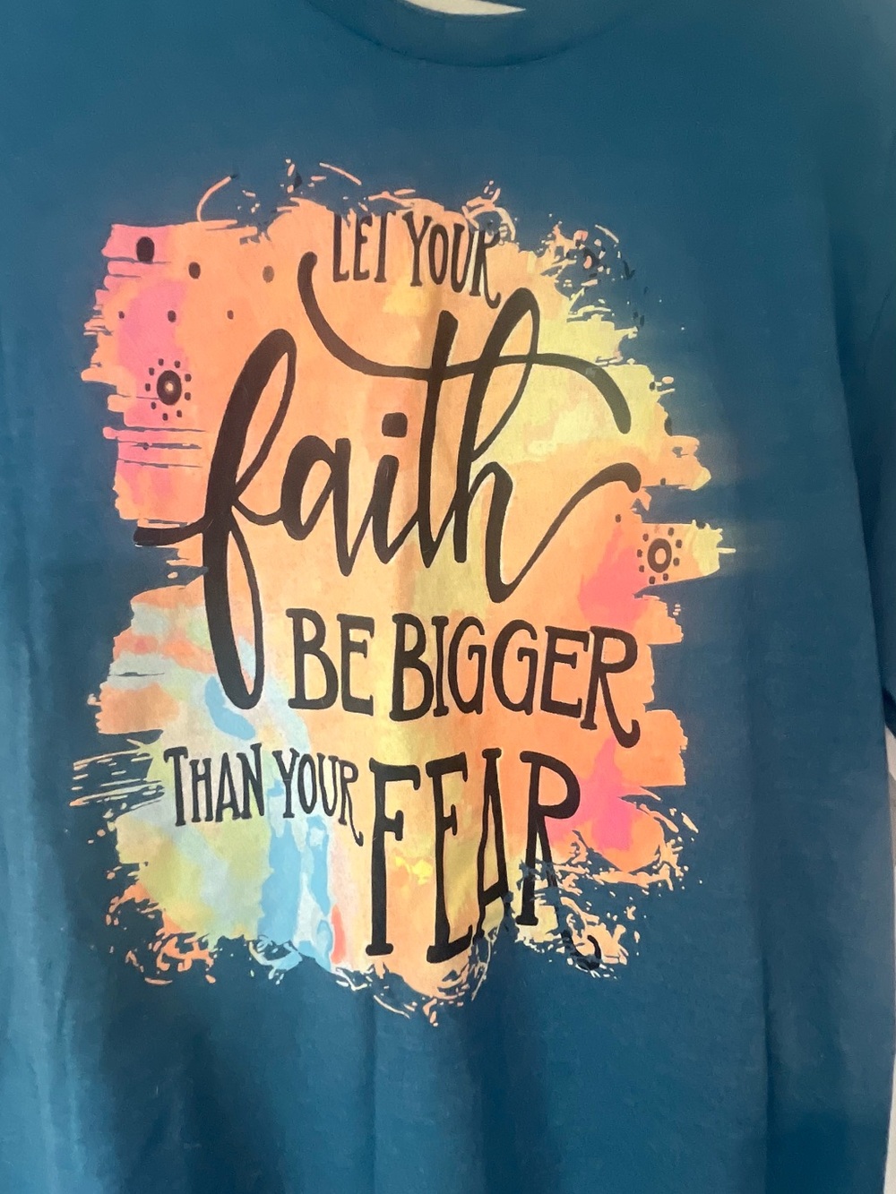 Faith Graphic Tee - Teal Short Sleeve Inspirational Shirt - Picture 2 of 4